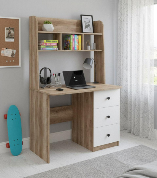 Стол 1000 мм Практик-3 (дуб каньон+белый). Левый/правый