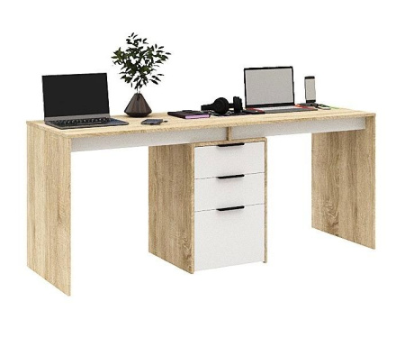 Стол для 2 детей Тандем 1800 мм (корпус дуб золотистый + фасады белые)  от Династия Kids