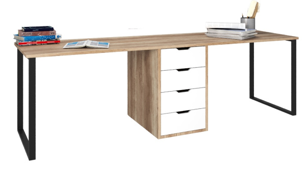 Стол Дуэт 2400 мм (дуб каньон + опоры черные). Столешница 22 мм от Династия Kids
