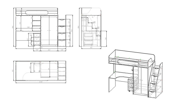 Кровать-чердак Колледж-2 (цвета разные) 200х90 от Династия Kids