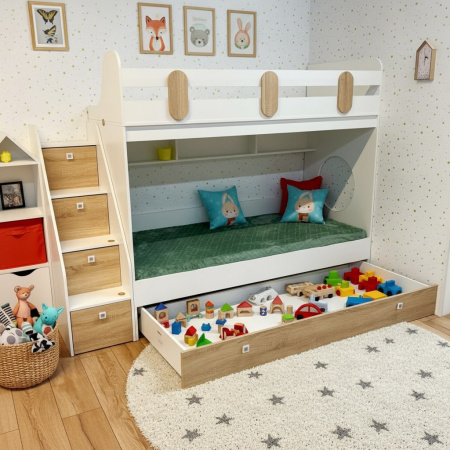 Кровать Фортуна-3 (корпус дуб сонома + фасады белые) 190х80 от Династия Kids