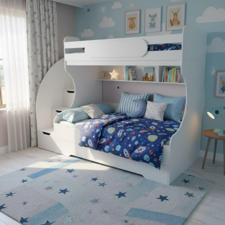 Кровать 2-х ярусная Биг (правая/левая) 200х90 дуб сонома+белый от Династия Kids