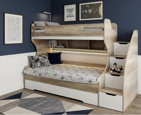 Кровать БИГ с доп.спальным местом (цвет белый) 120х200 от Династия Kids