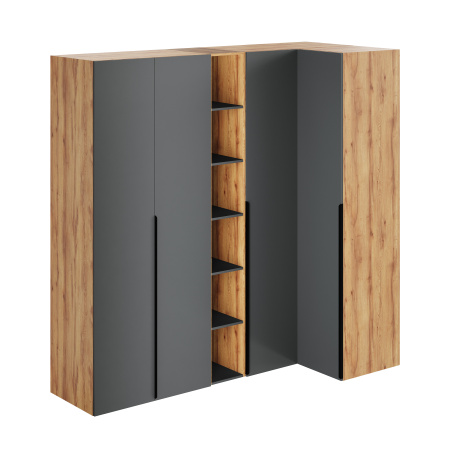 Распашной шкаф + стеллаж переходной + угловой шкаф + пенал коллекции Брайт Графит от Династия Kids