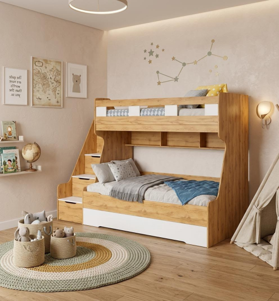 Кровать РУМ 120х200 (корпус дуб золотистый + фасады белые)