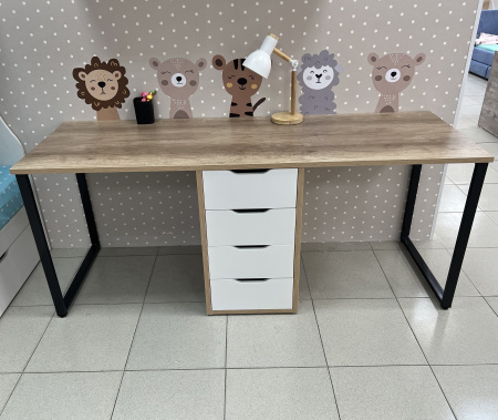 Стол Дуэт 2200 мм (дуб каньон + опоры черные). Столешница 22 мм от Династия Kids