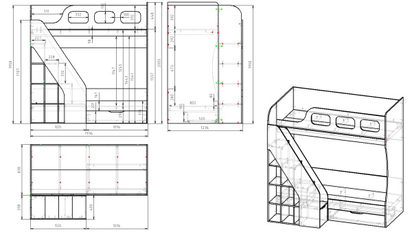 Кровать 2-х ярусная Умка-4 (дуб сонома + белый) 190х80 от Династия Kids
