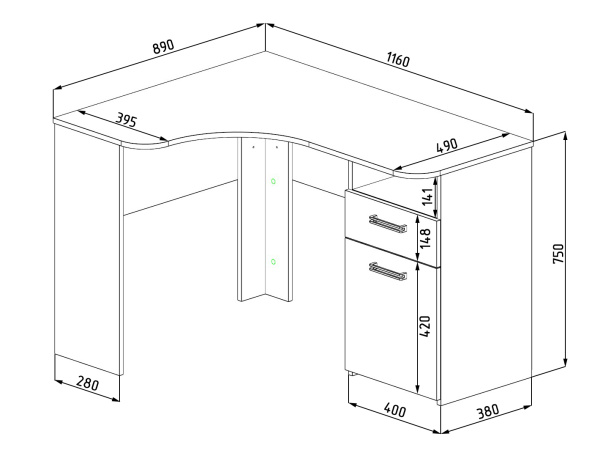 Стол угловой коллекцииТвой Стиль 1160 мм (с принтом) от Династия Kids
