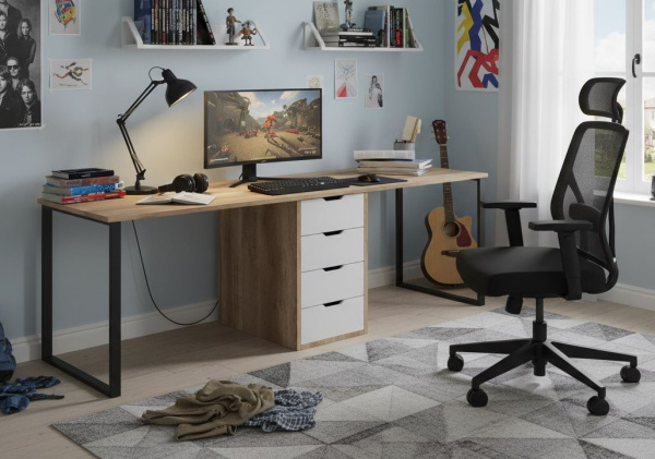 Стол Дуэт 2000 мм (дуб каньон + опоры черные). Столешница 22 мм