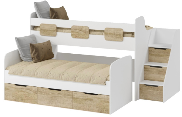 Кровать 2-х ярусная Городок 190х90 (дуб сонома+белый)