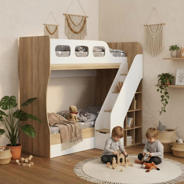 Кровать 2-х ярусная Умка-4 (дуб сонома + белый) 190х80 от Династия Kids