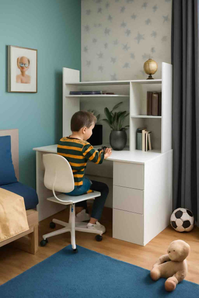 Стол письменный Практик 1200 мм (белый). Левый/правый от Династия Kids