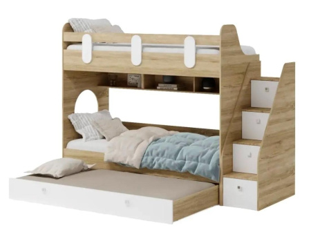 Кровать Фортуна-3 (корпус дуб сонома + фасады белые) 190х80 от Династия Kids