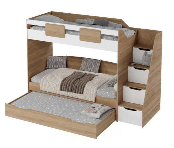 Кровать-чердак Мозаика + кровать Двушка (вяз швейцарский) 190х90 от Династия Kids