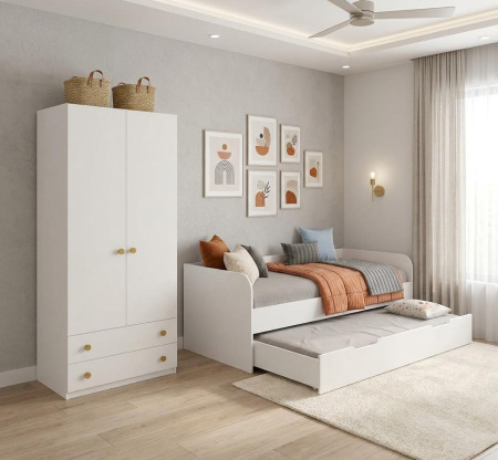 Кровать Дабл 190х90 с доп. спальным местом 180х80 (велюр + белый) от Династия Kids