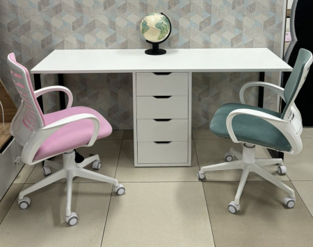 Стол Дуэт 1800 мм (белый + опоры черные). Столешница 22 мм от Династия Kids