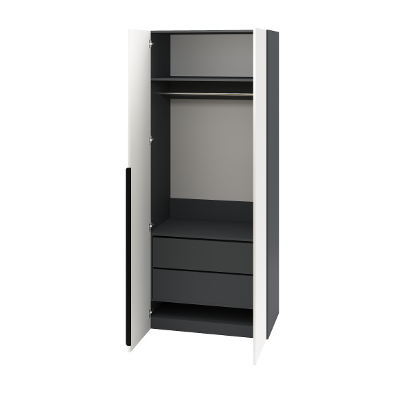 Шкаф распашной Брайт Графит-2 (внутри штанга + ящик)