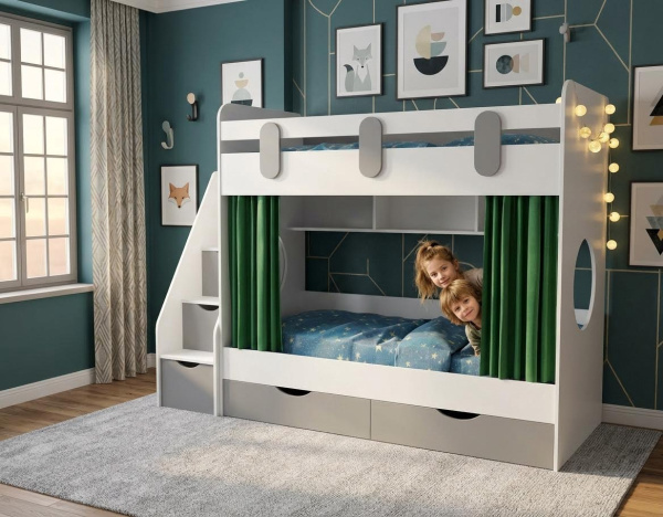 Двухъярусная кровать Фортуна (серебро+белый) 180*80 от Династия Kids